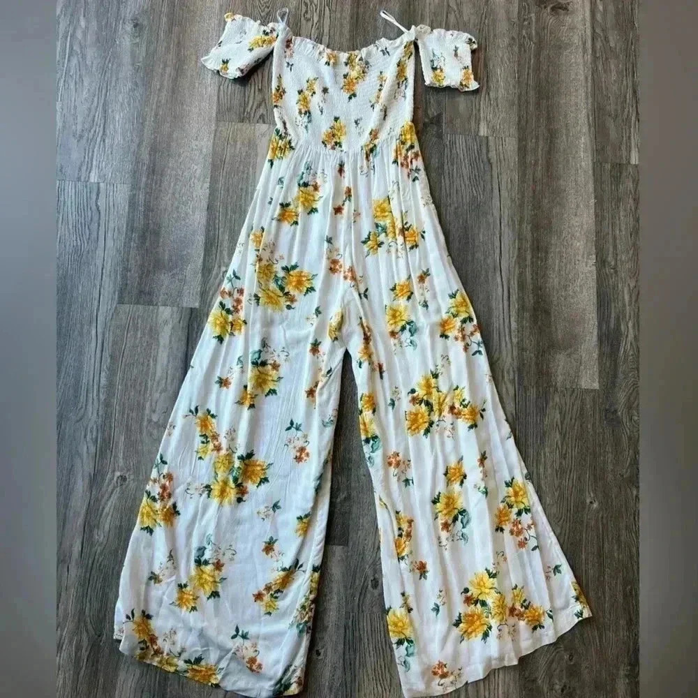 Minkpink Jumpsuit White and Yellow Lemon Bloom Jumpsuit Romper Size Medium - Picture 8 of 10